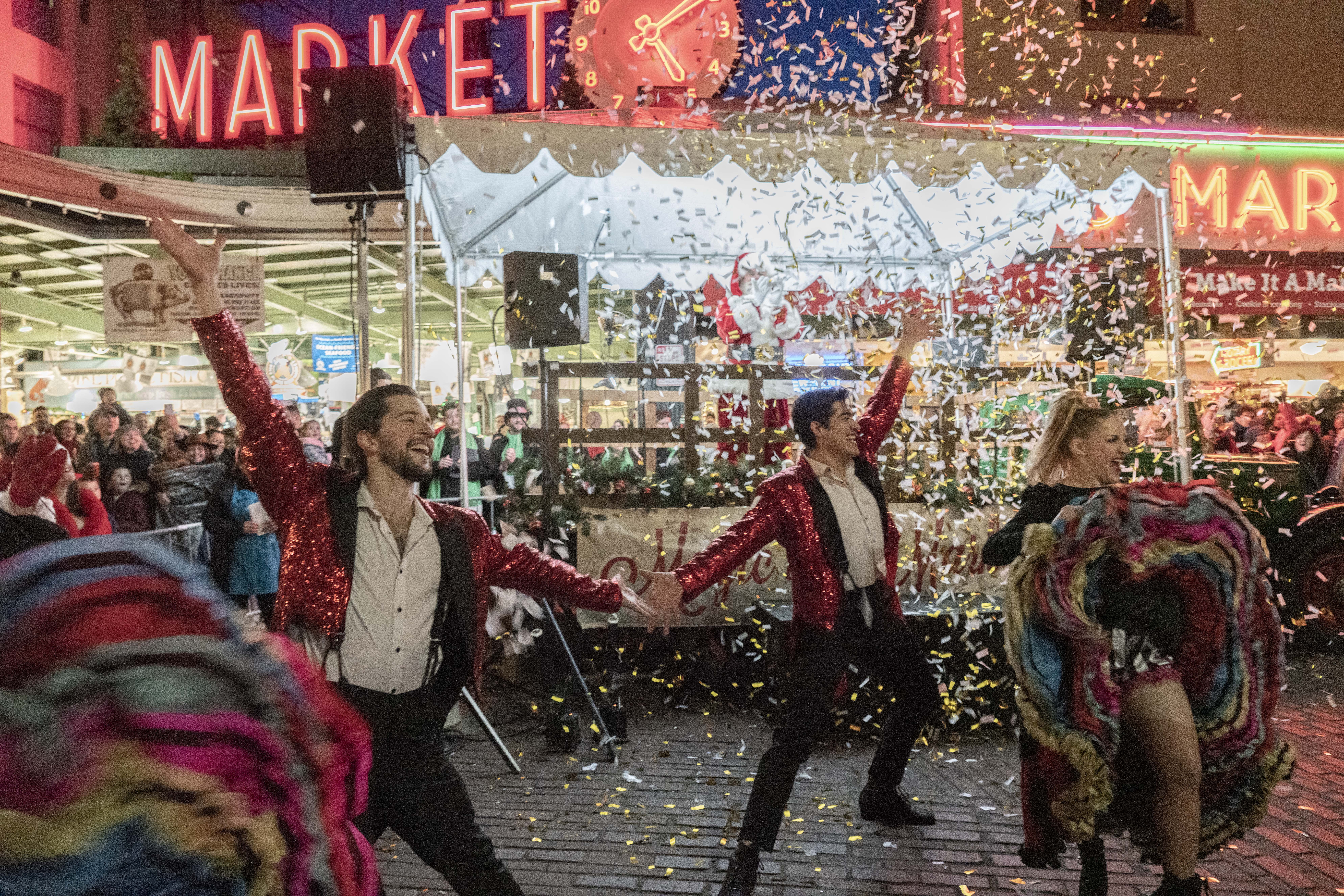 Pike Place Market's Magic at the Market featuring dancers from Can Can Culinary Cabaret