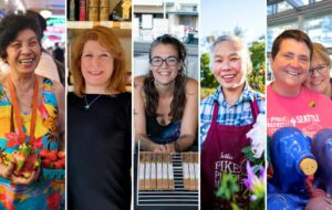 a collage of five women businesses owners at Pike Place Market