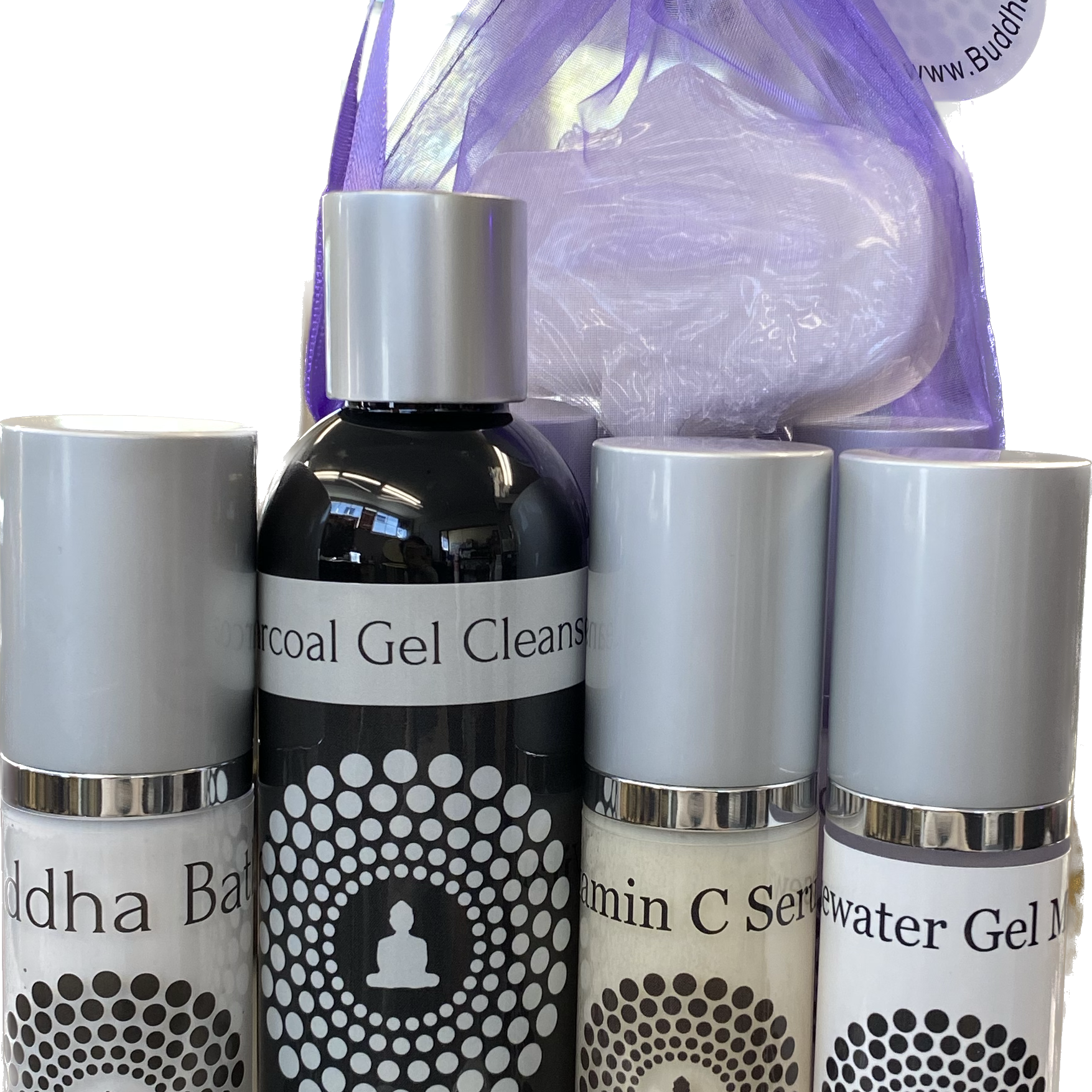 a selection of skincare products from buddha bath at pike place market