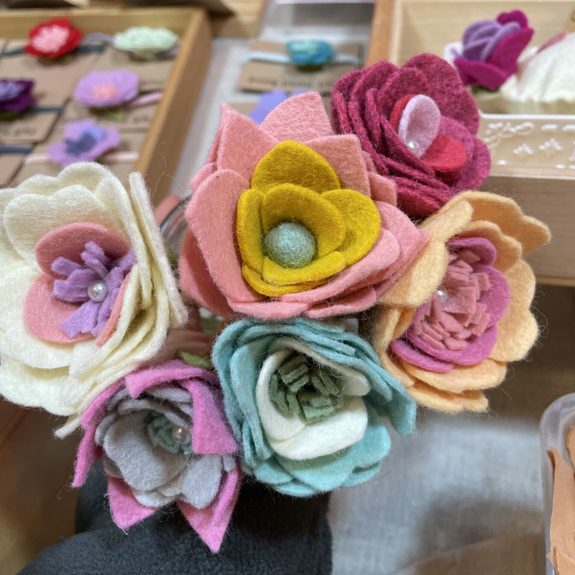 a felt flower bouquet from catshy crafts a vendor in pike place market
