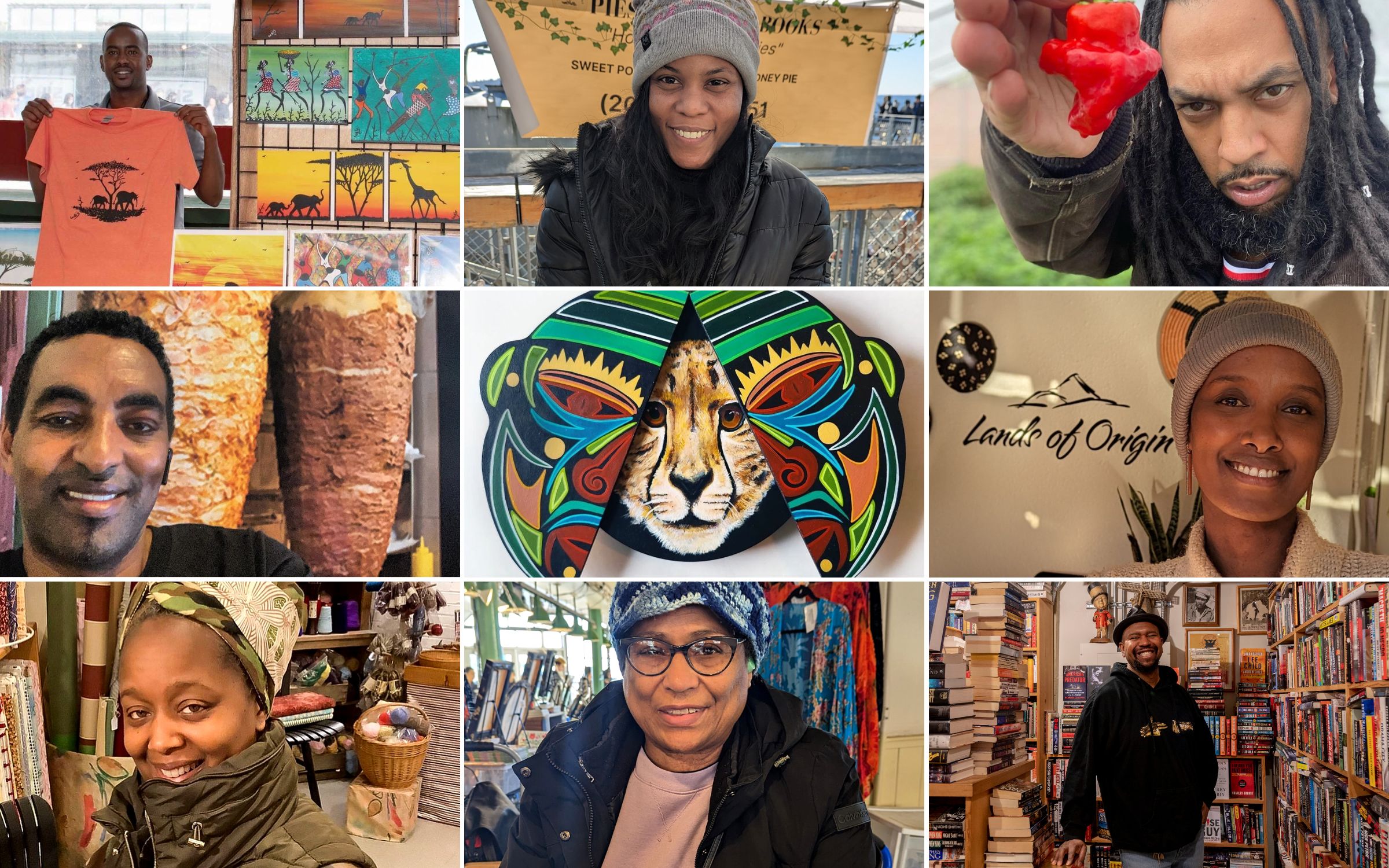 a collage of nine black business owners at Pike Place Market