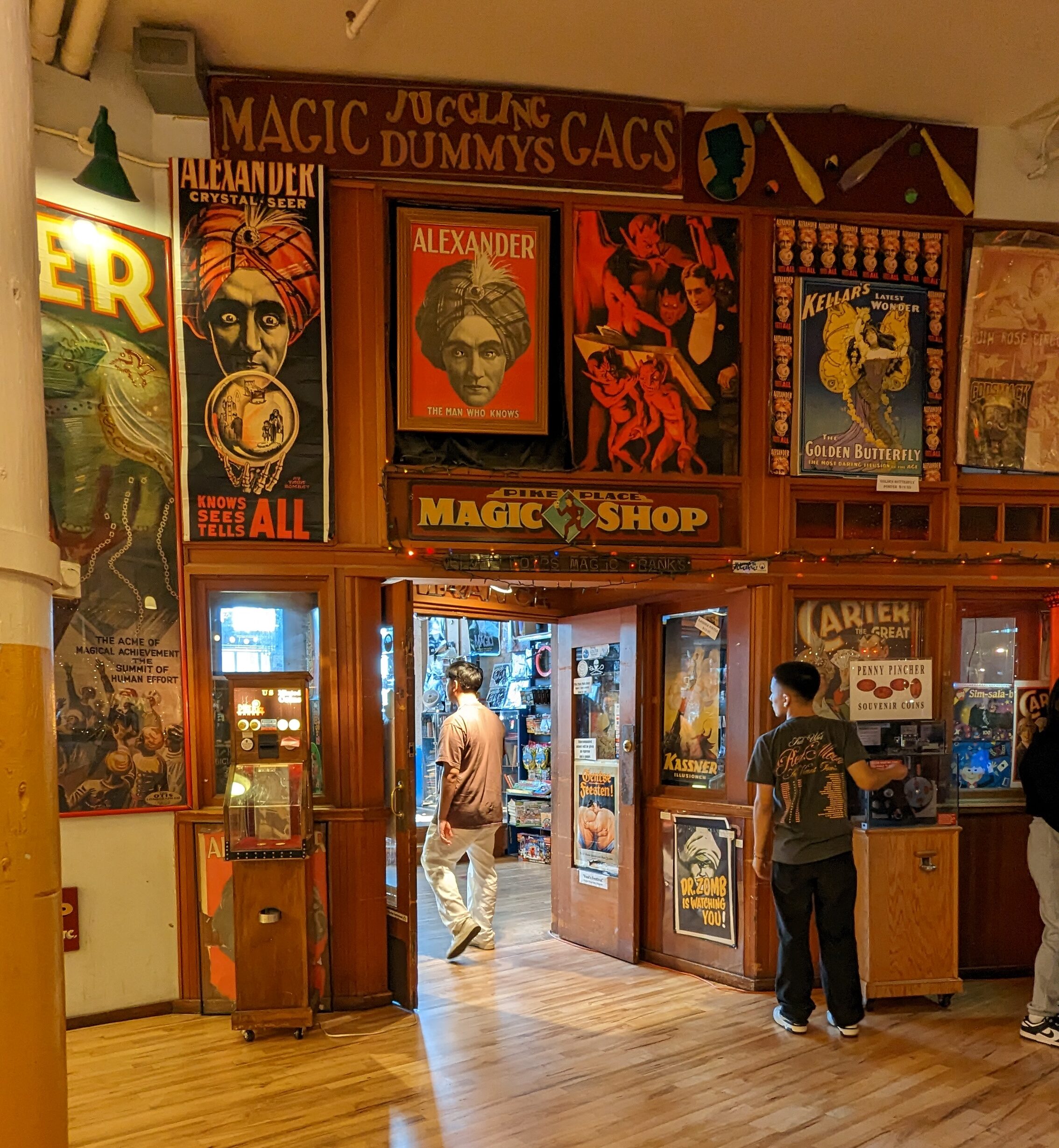 shoppers walking into the Market Magic Shop in Pike Place Market's Lower Levels