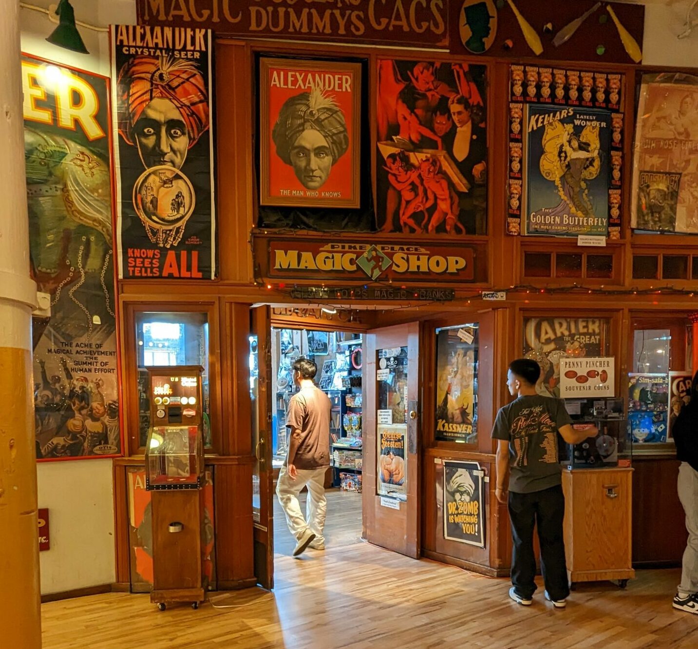 shoppers walking into the Market Magic Shop in Pike Place Market's Lower Levels